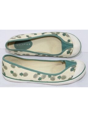 Volatile Pineapple Print Canvas Slip On Round Toe Ballet Flats Shoes Womens Sz 7